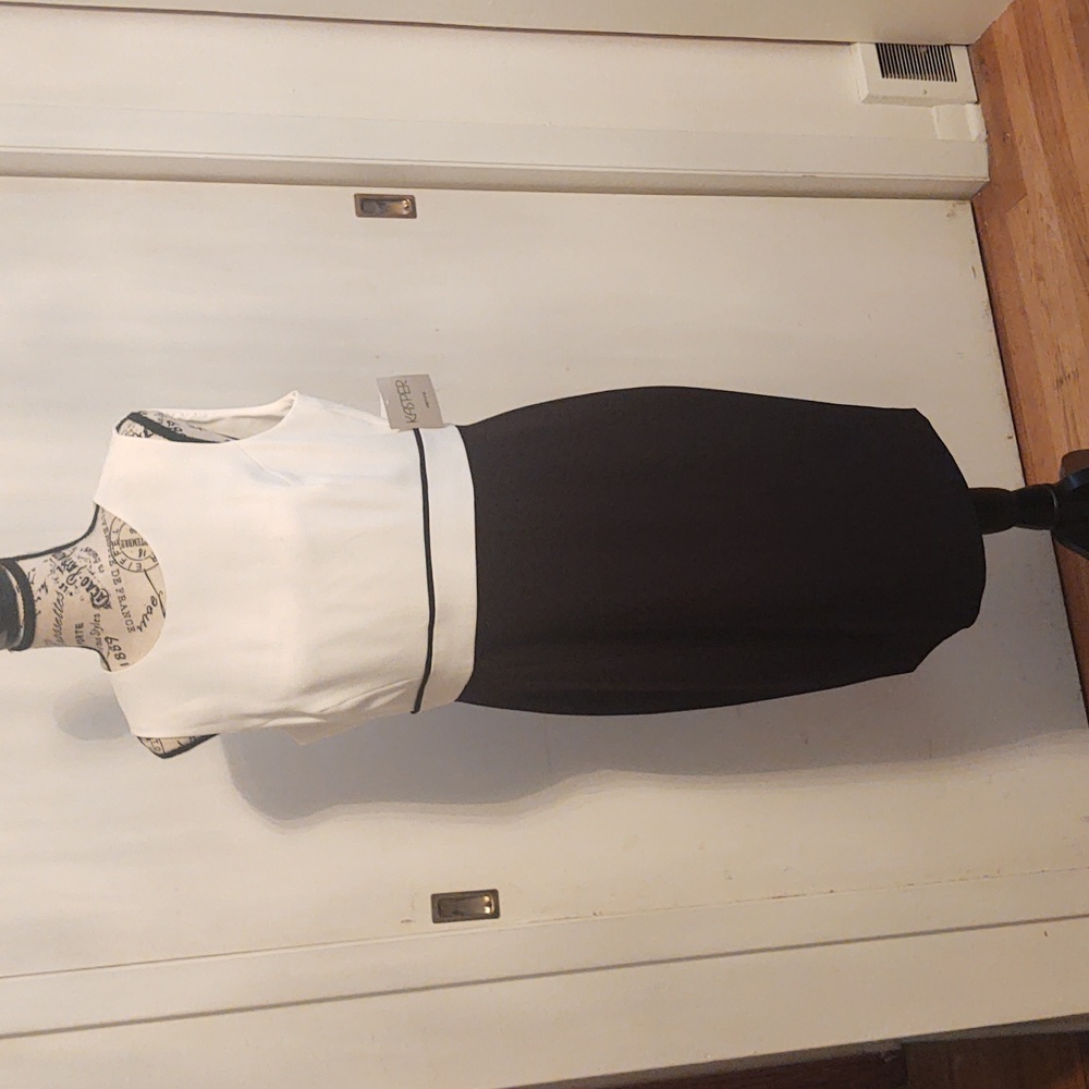 NWT Beautiful Kasper Black and White Sleeveless Sheath Dress Size 10p